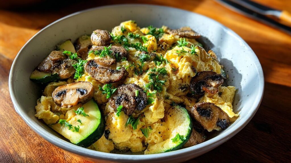 Scrambled eggs with mushrooms