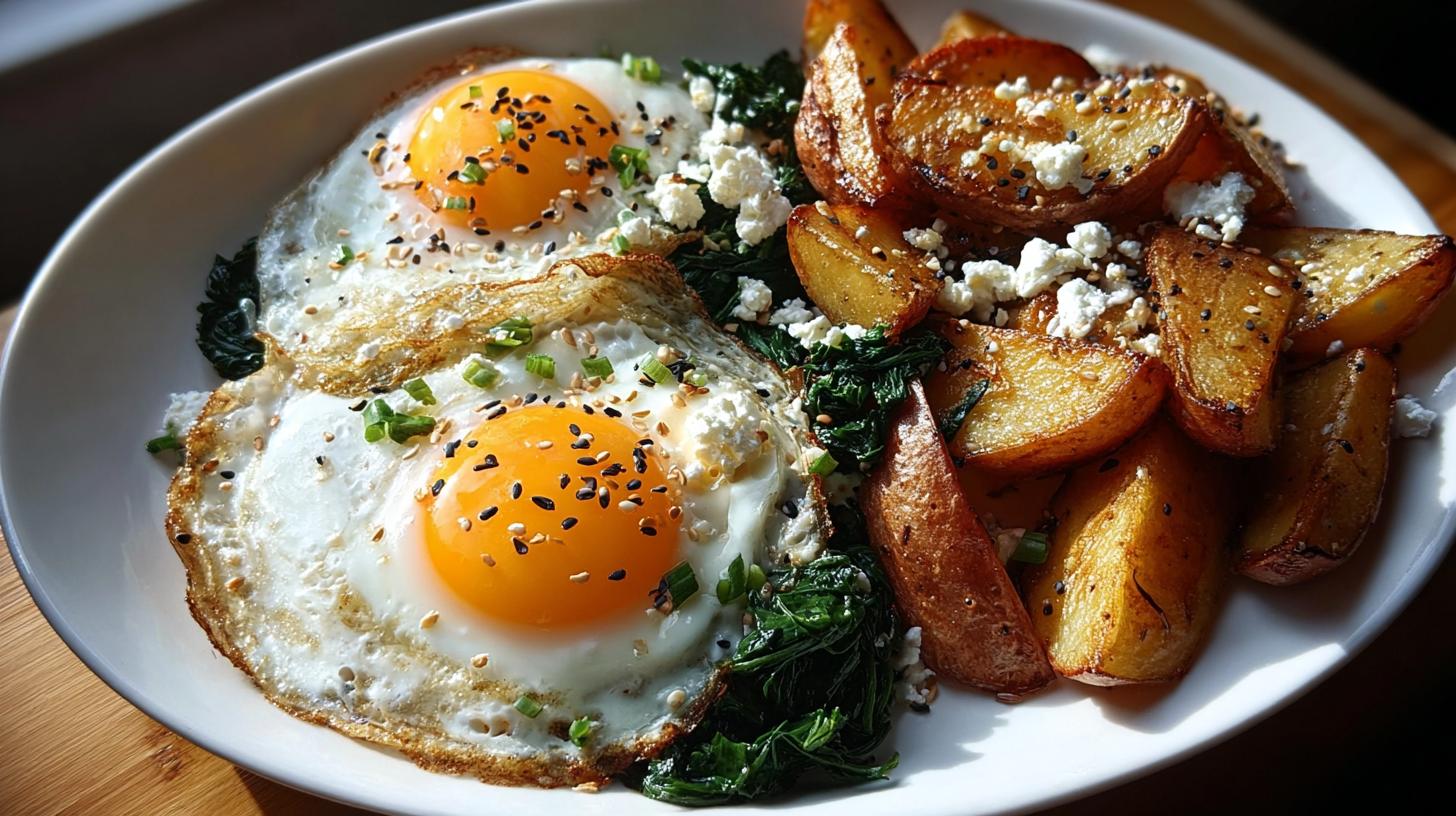 fried eggs with crispy potatoes