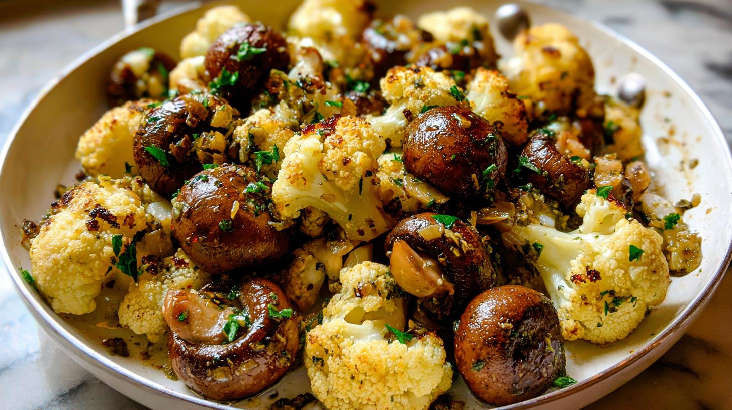 garlic butter mushrooms and cauliflower