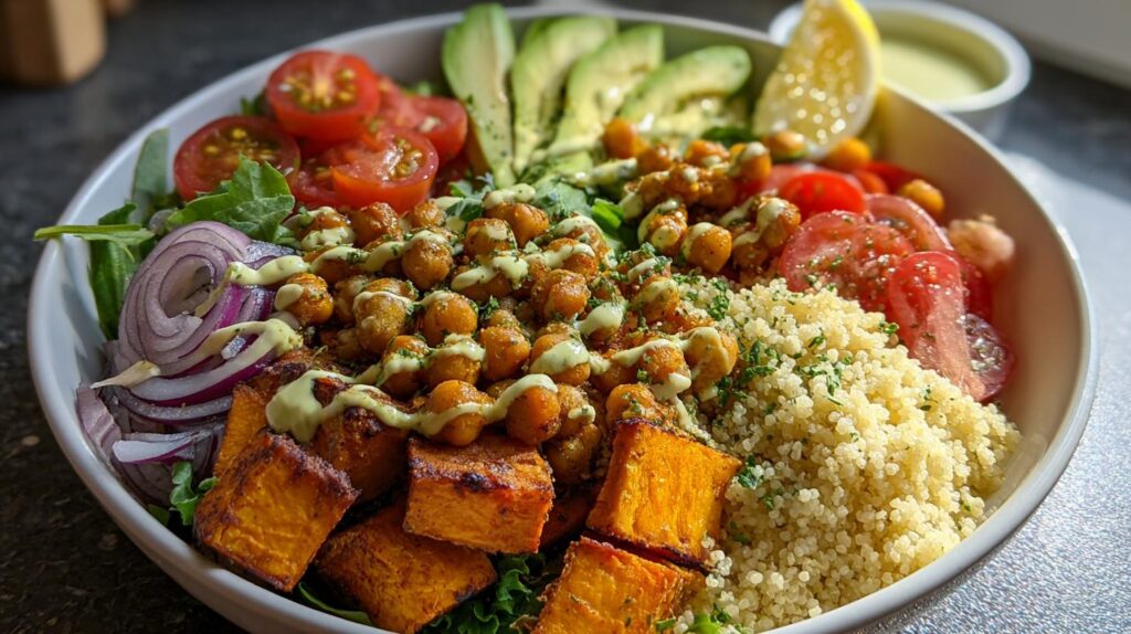 roasted sweet potato chickpea bowl