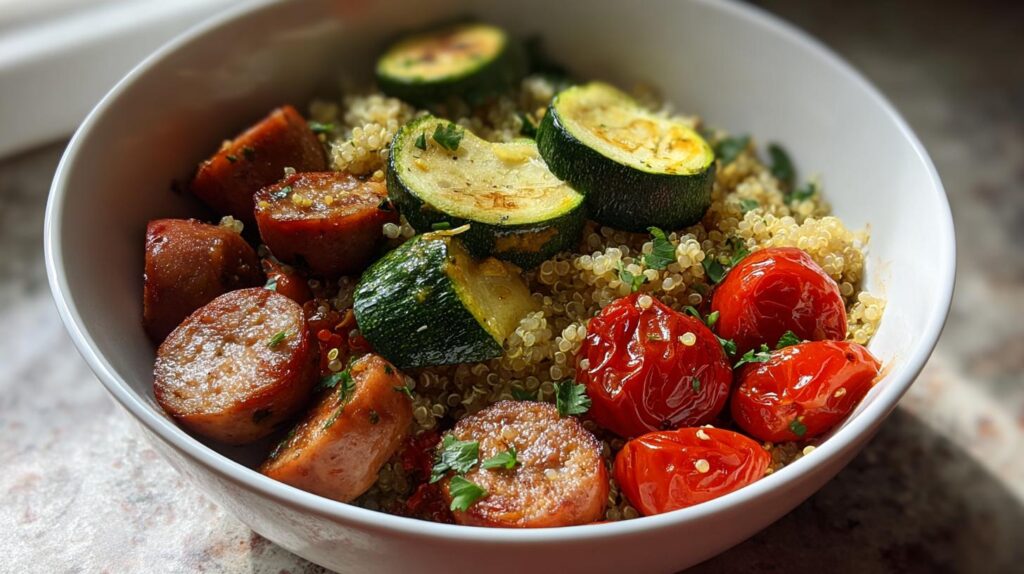 chicken sausage quinoa bowl