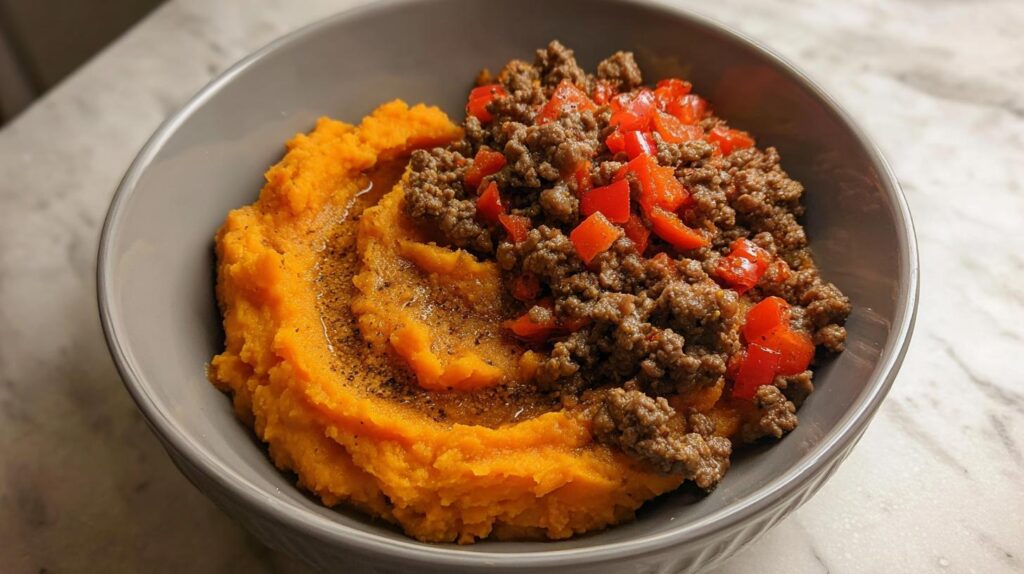 ground beef and sweet potato bowl