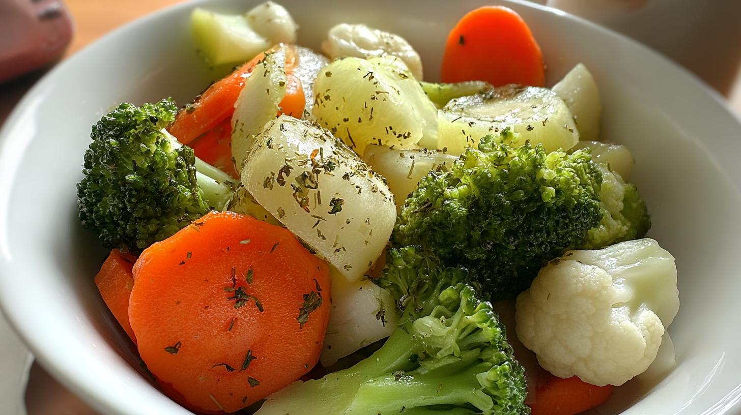 steamed broccoli cauliflower and carrots