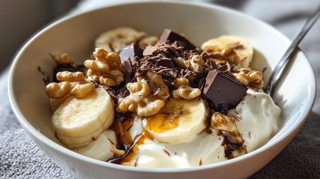 Banana walnut chocolate yogurt bowl