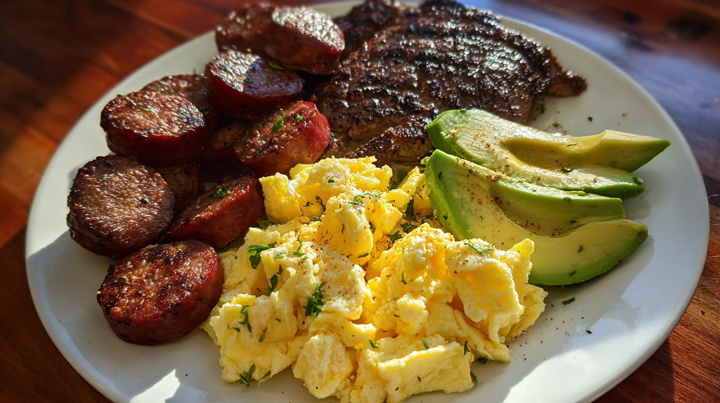 steak and eggs breakfast plate