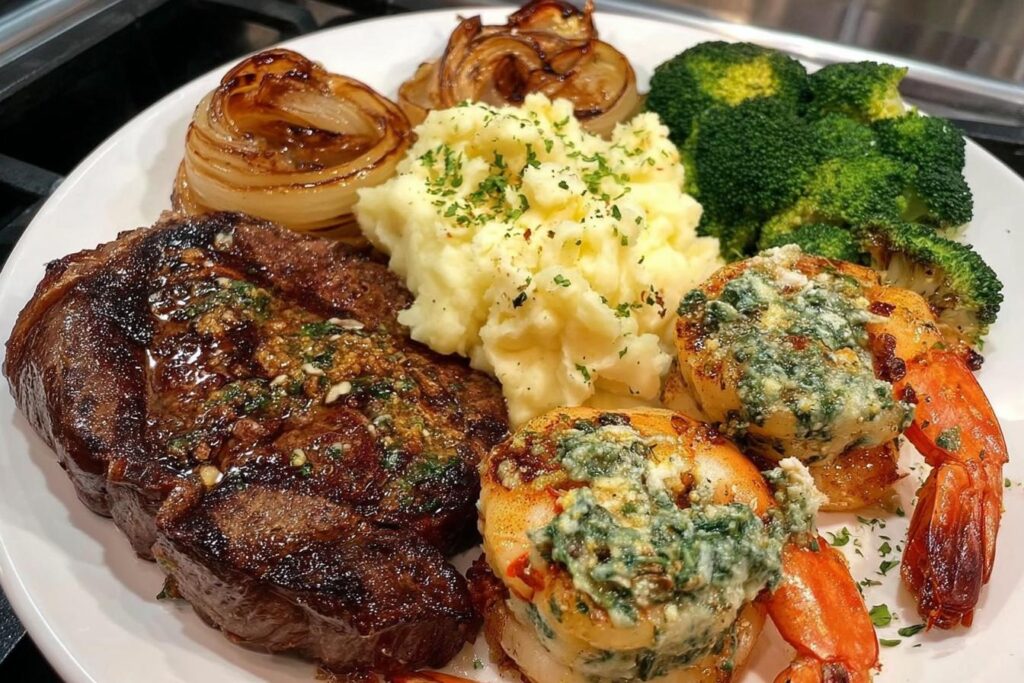 Garlic butter steak and shrimp