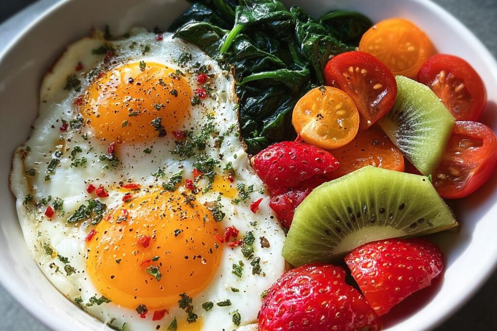 Healthy fried egg breakfast bowl