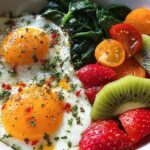 Healthy fried egg breakfast bowl